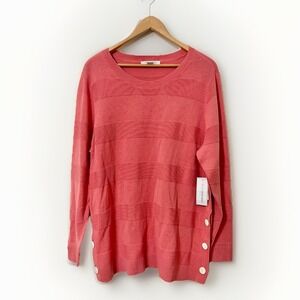 Madison Grey New York Salmon Pink Button Accent Long Sleeve Knit Sweater‎ NWT